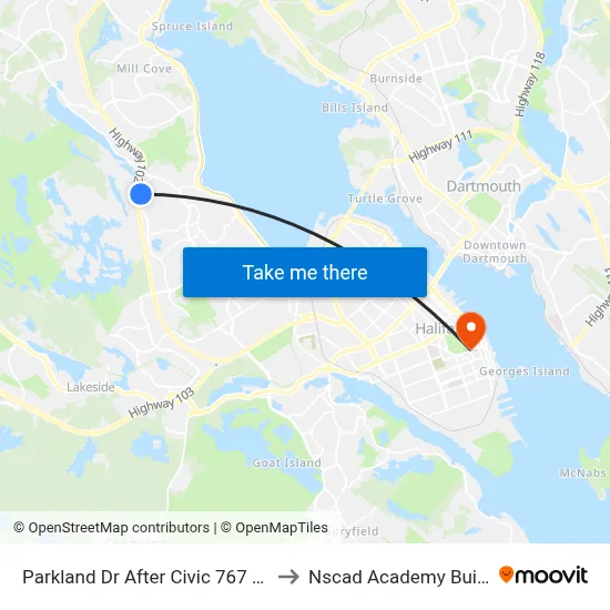 Parkland Dr After Civic 767 (9028) to Nscad Academy Building map