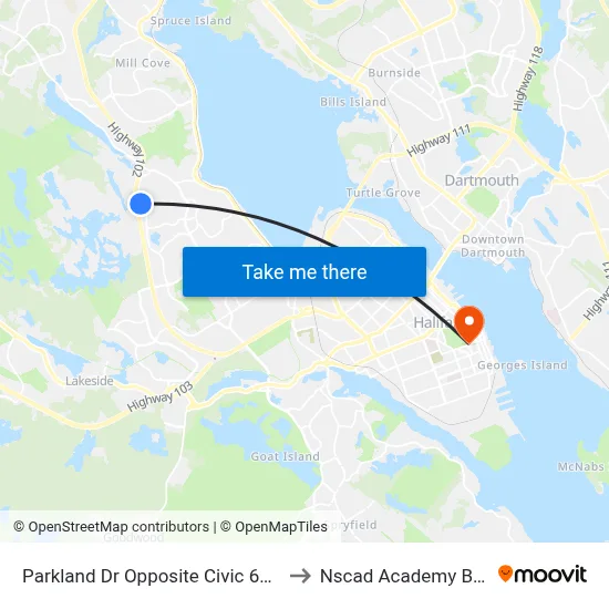 Parkland Dr Opposite Civic 680 (9027) to Nscad Academy Building map