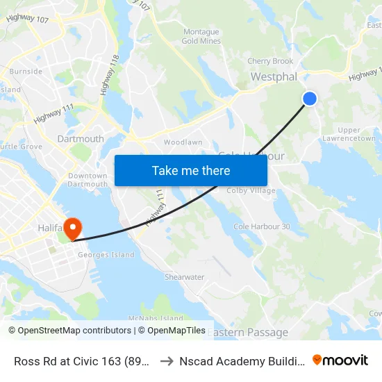 Ross Rd at Civic 163 (8934) to Nscad Academy Building map