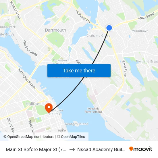 Main St Before Major St (7175) to Nscad Academy Building map