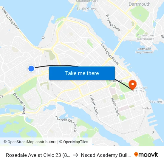 Rosedale Ave at Civic 23 (8244) to Nscad Academy Building map