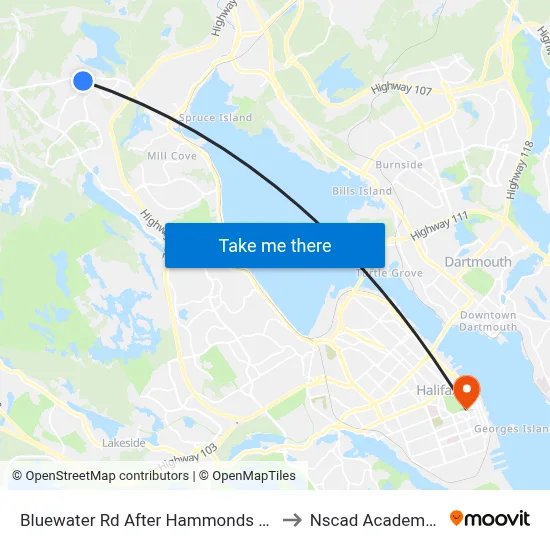 Bluewater Rd After Hammonds Plains Rd (6840) to Nscad Academy Building map