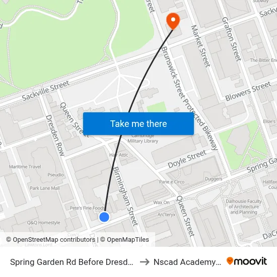 Spring Garden Rd Before Dresden Row (8330) to Nscad Academy Building map