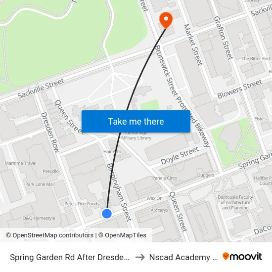 Spring Garden Rd After Dresden Row (8336) to Nscad Academy Building map