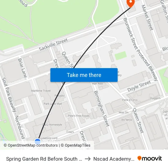 Spring Garden Rd Before South Park St (8334) to Nscad Academy Building map