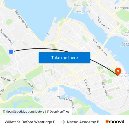 Willett St Before Westridge Dr (8503) to Nscad Academy Building map