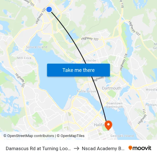 Damascus Rd at Turning Loop (8505) to Nscad Academy Building map