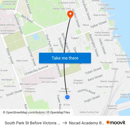 South Park St Before Victoria Rd (8314) to Nscad Academy Building map