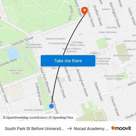 South Park St Before University Ave (8313) to Nscad Academy Building map
