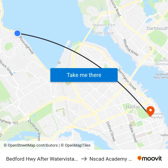 Bedford Hwy After Watervista Ln (6288) to Nscad Academy Building map