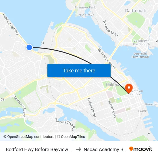 Bedford Hwy Before Bayview Rd (6289) to Nscad Academy Building map
