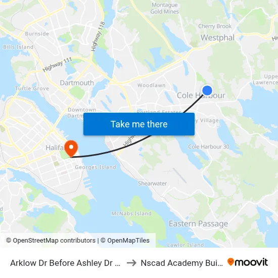 Arklow Dr Before Ashley Dr (6042) to Nscad Academy Building map