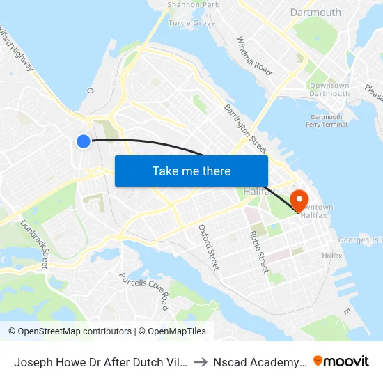 Joseph Howe Dr After Dutch Village Rd (6982) to Nscad Academy Building map