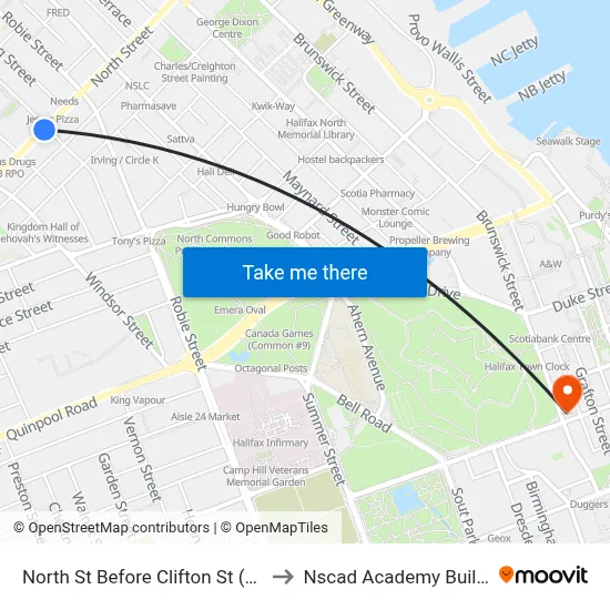 North St Before Clifton St (7352) to Nscad Academy Building map