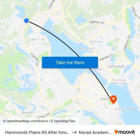 Hammonds Plains Rd After Innovation Dr (9056) to Nscad Academy Building map