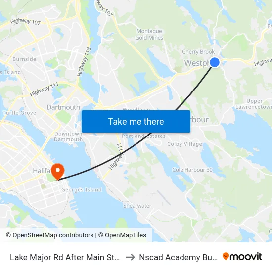 Lake Major Rd After Main St (7106) to Nscad Academy Building map