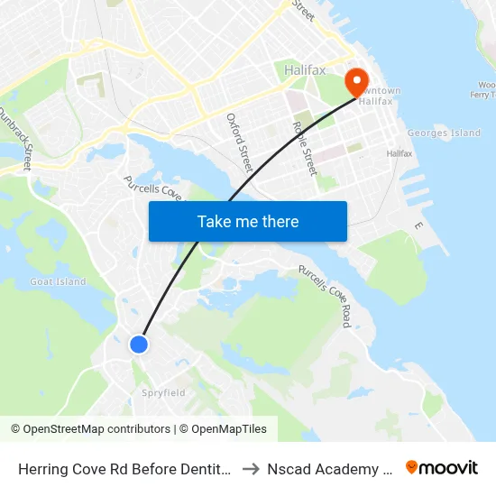 Herring Cove Rd Before Dentith Rd (6866) to Nscad Academy Building map