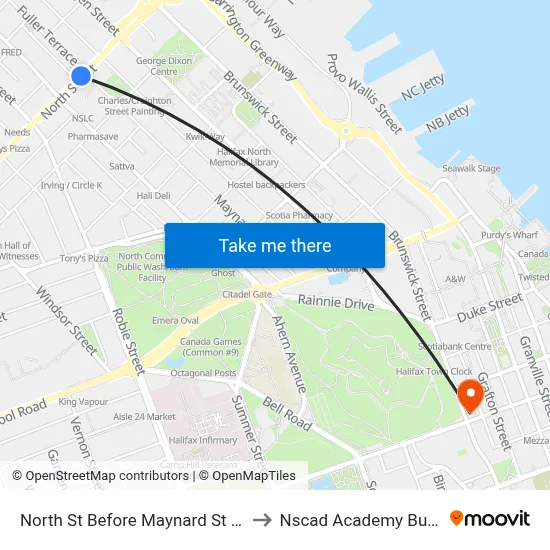 North St Before Maynard St (7354) to Nscad Academy Building map