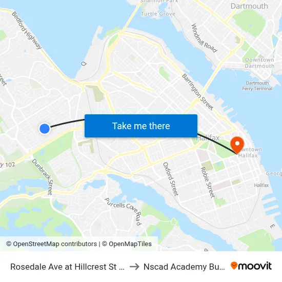 Rosedale Ave at Hillcrest St (8250) to Nscad Academy Building map
