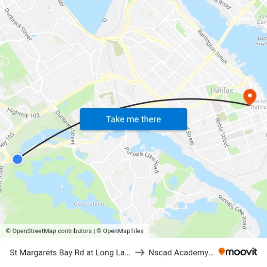St Margarets Bay Rd at Long Lake Park (8651) to Nscad Academy Building map