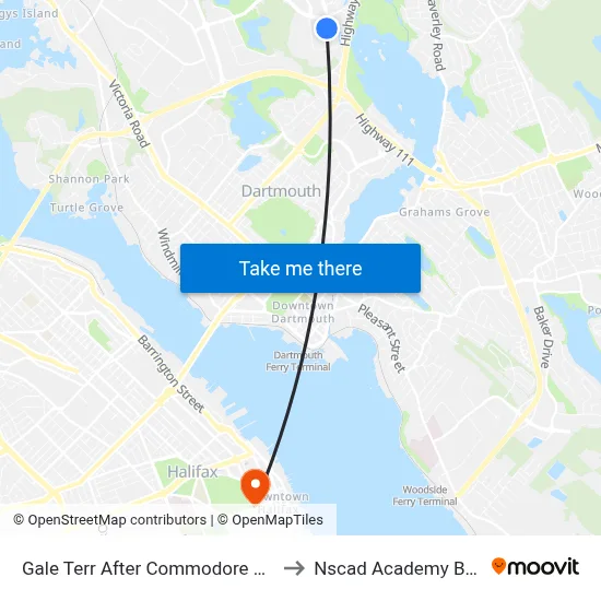 Gale Terr After Commodore Dr (8656) to Nscad Academy Building map