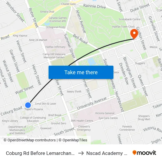 Coburg Rd Before Lemarchant St (6449) to Nscad Academy Building map