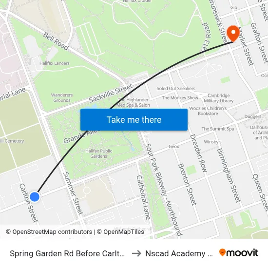 Spring Garden Rd Before Carlton St (8329) to Nscad Academy Building map