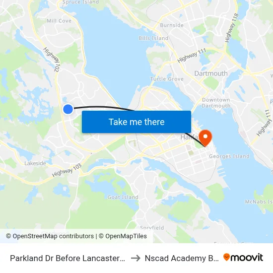 Parkland Dr Before Lancaster Dr (7434) to Nscad Academy Building map