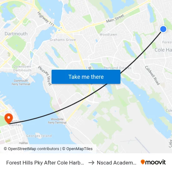 Forest Hills Pky After Cole Harbour Place (6671) to Nscad Academy Building map
