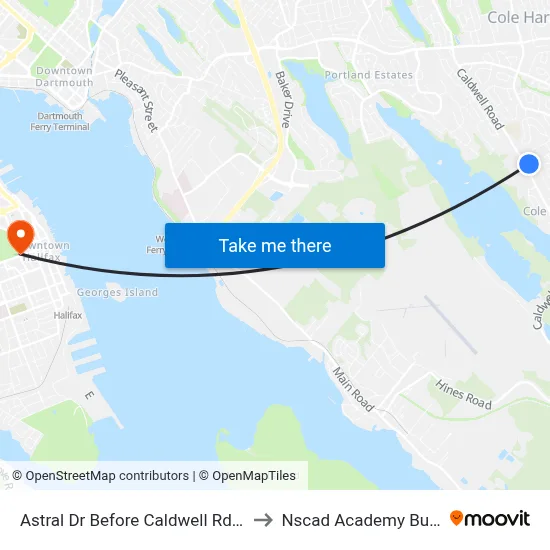 Astral Dr Before Caldwell Rd (6050) to Nscad Academy Building map