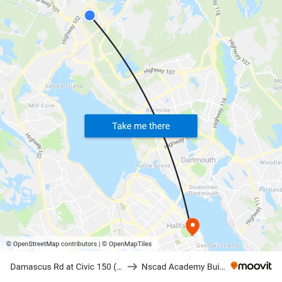 Damascus Rd at Civic 150 (9041) to Nscad Academy Building map