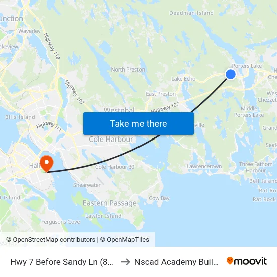 Hwy 7 Before Sandy Ln (8916) to Nscad Academy Building map