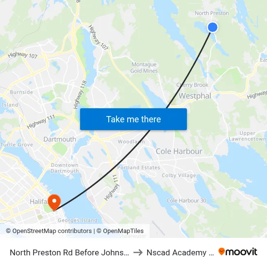 North Preston Rd Before Johnson Rd (7117) to Nscad Academy Building map