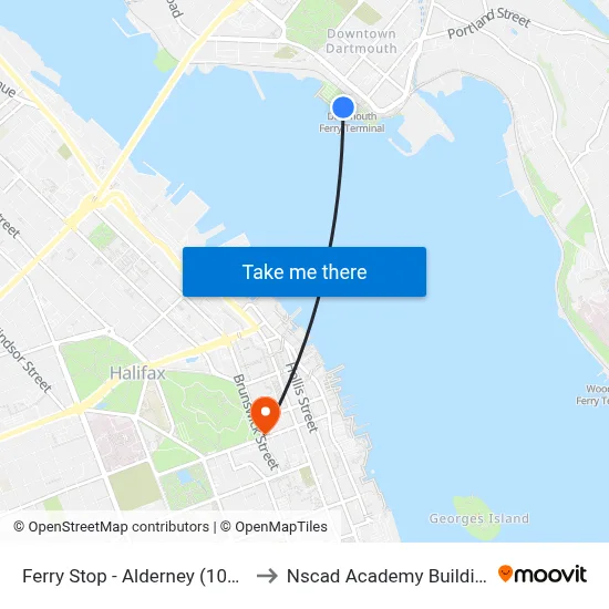 Ferry Stop - Alderney (1074) to Nscad Academy Building map
