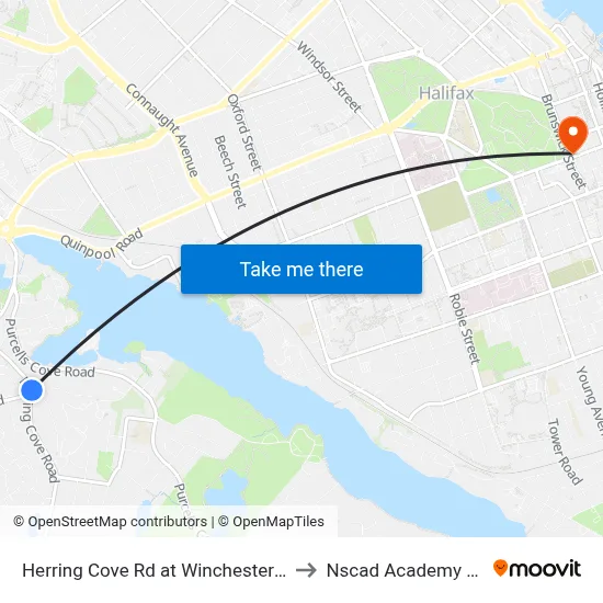 Herring Cove Rd at Winchester Ave (6906) to Nscad Academy Building map