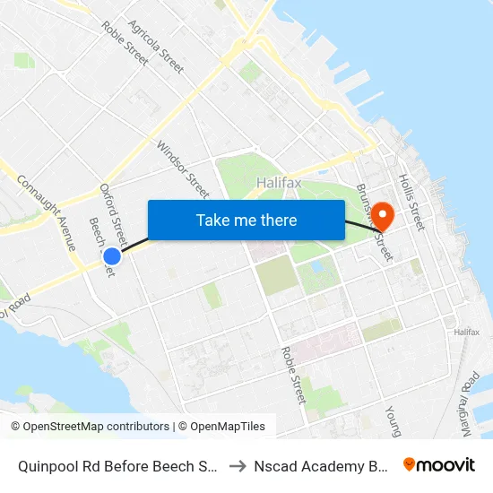 Quinpool Rd Before Beech St (8134) to Nscad Academy Building map