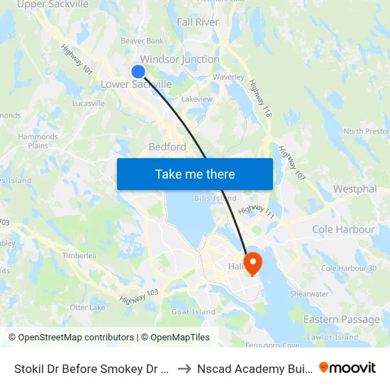 Stokil Dr Before Smokey Dr (8358) to Nscad Academy Building map