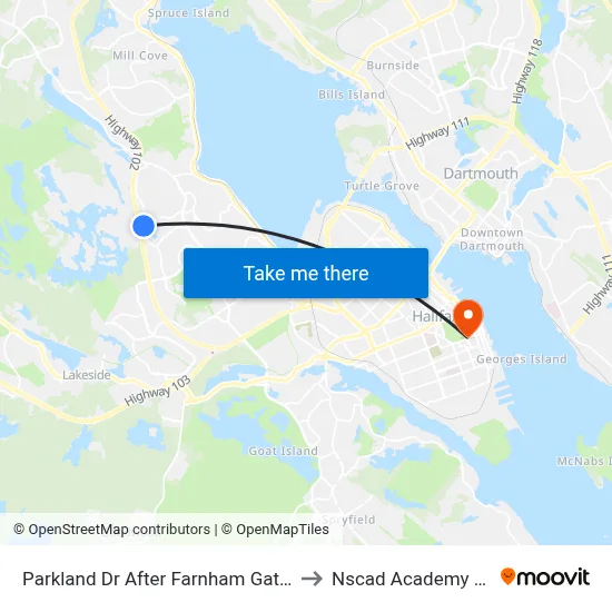 Parkland Dr After Farnham Gate Rd (7428) to Nscad Academy Building map