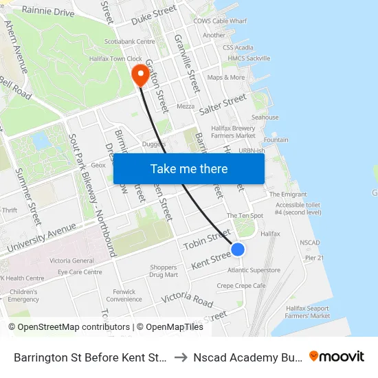 Barrington St Before Kent St (6112) to Nscad Academy Building map