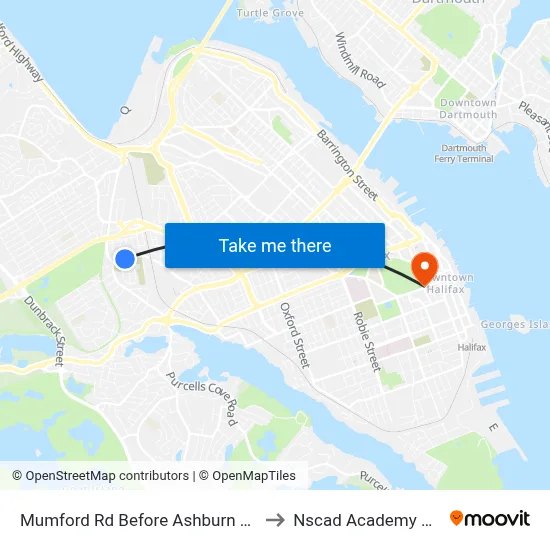 Mumford Rd Before Ashburn Ave (7280) to Nscad Academy Building map
