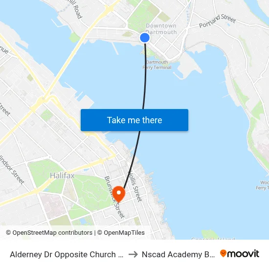 Alderney Dr Opposite Church St (6025) to Nscad Academy Building map