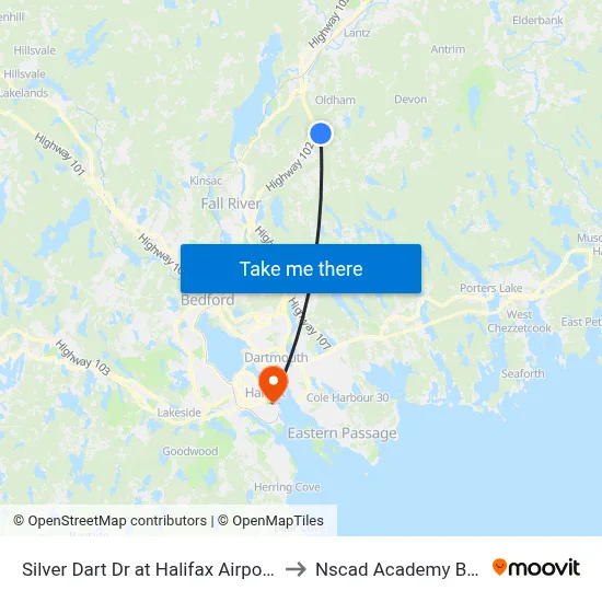 Silver Dart Dr at Halifax Airport (8695) to Nscad Academy Building map