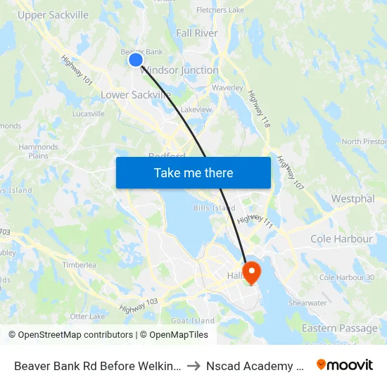 Beaver Bank Rd Before Welkin Dr (8713) to Nscad Academy Building map