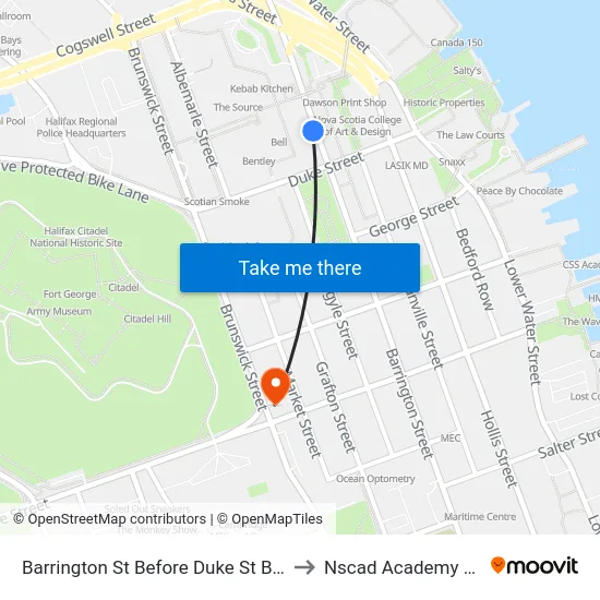 Barrington St Before Duke St Bay 5 (6107) to Nscad Academy Building map