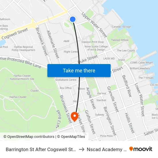 Barrington St After Cogswell St Bay 3 (6105) to Nscad Academy Building map
