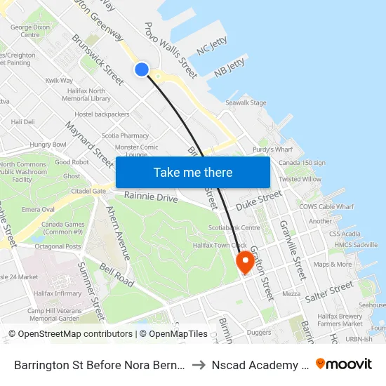 Barrington St Before Nora Bernard St (6104) to Nscad Academy Building map
