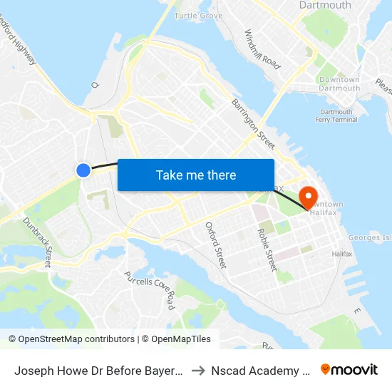 Joseph Howe Dr Before Bayers Rd (6981) to Nscad Academy Building map