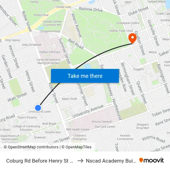 Coburg Rd Before Henry St (6454) to Nscad Academy Building map