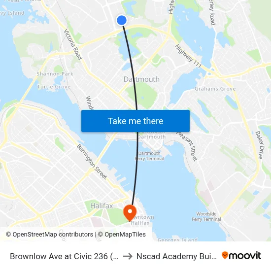Brownlow Ave at Civic 236 (6328) to Nscad Academy Building map