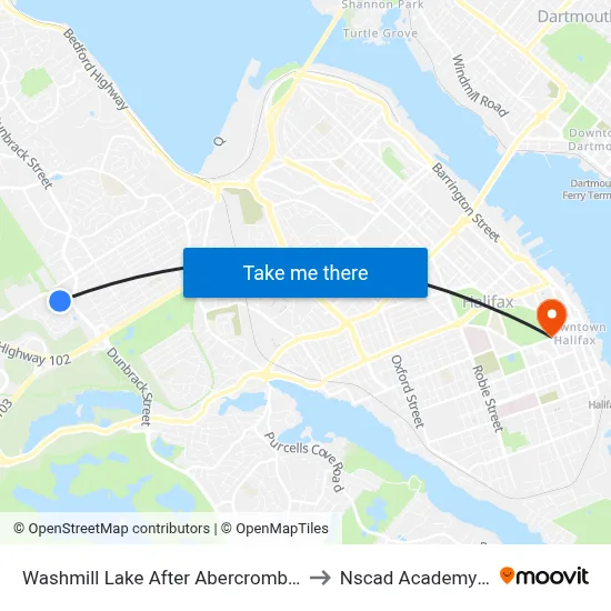 Washmill Lake After Abercrombie Lane (7445) to Nscad Academy Building map